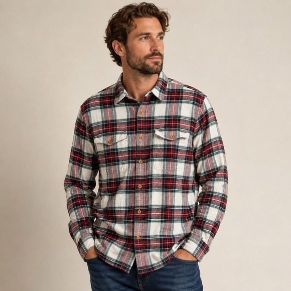 Lucky Brand Other - Lucky Brand Flannel Shirt Mens L Red White Plaid Saturday Stretch Long Sleeve
